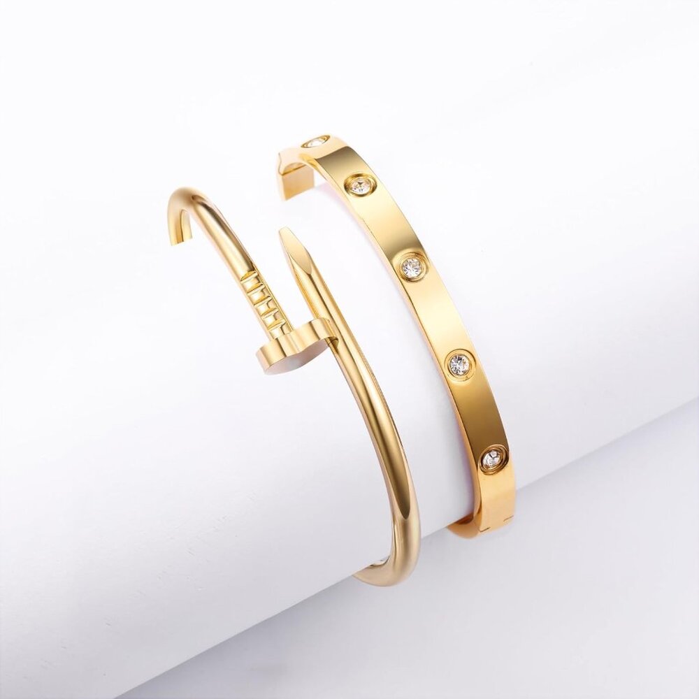 Minimalist Stackable Gold Bangle Bracelet Set For… - image 6